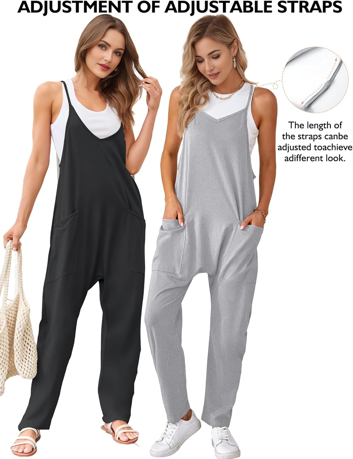 Buauty Jumpsuits for Women Casual V Neck Sleeveless Baggy Overalls Spaghetti Strap Jumpers with Pockets Summer Romper Clothes - Image 6