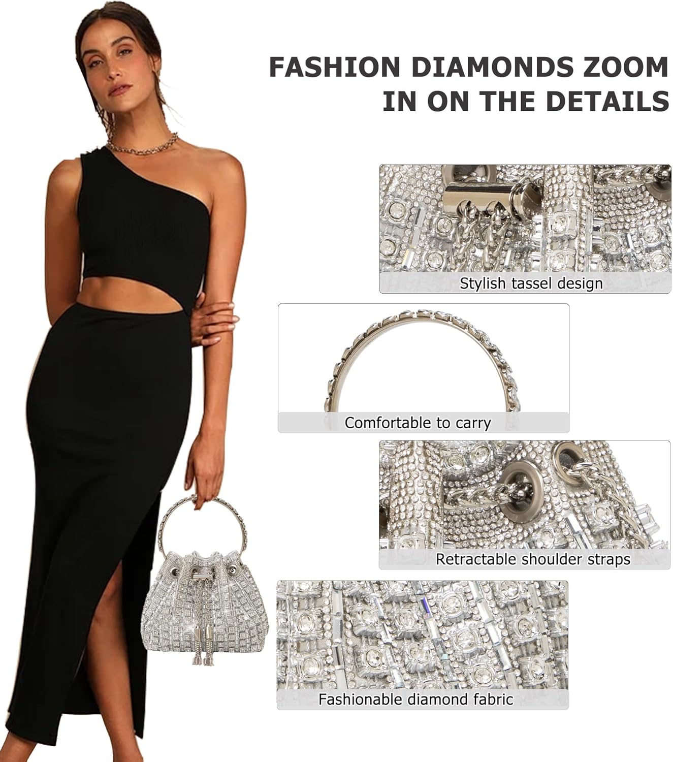 Sparkly Diamond Evening Bag Clutch Purses for Women Rhinestone Purse Glitter Handbag for Party Prom Cocktail Wedding - Image 4