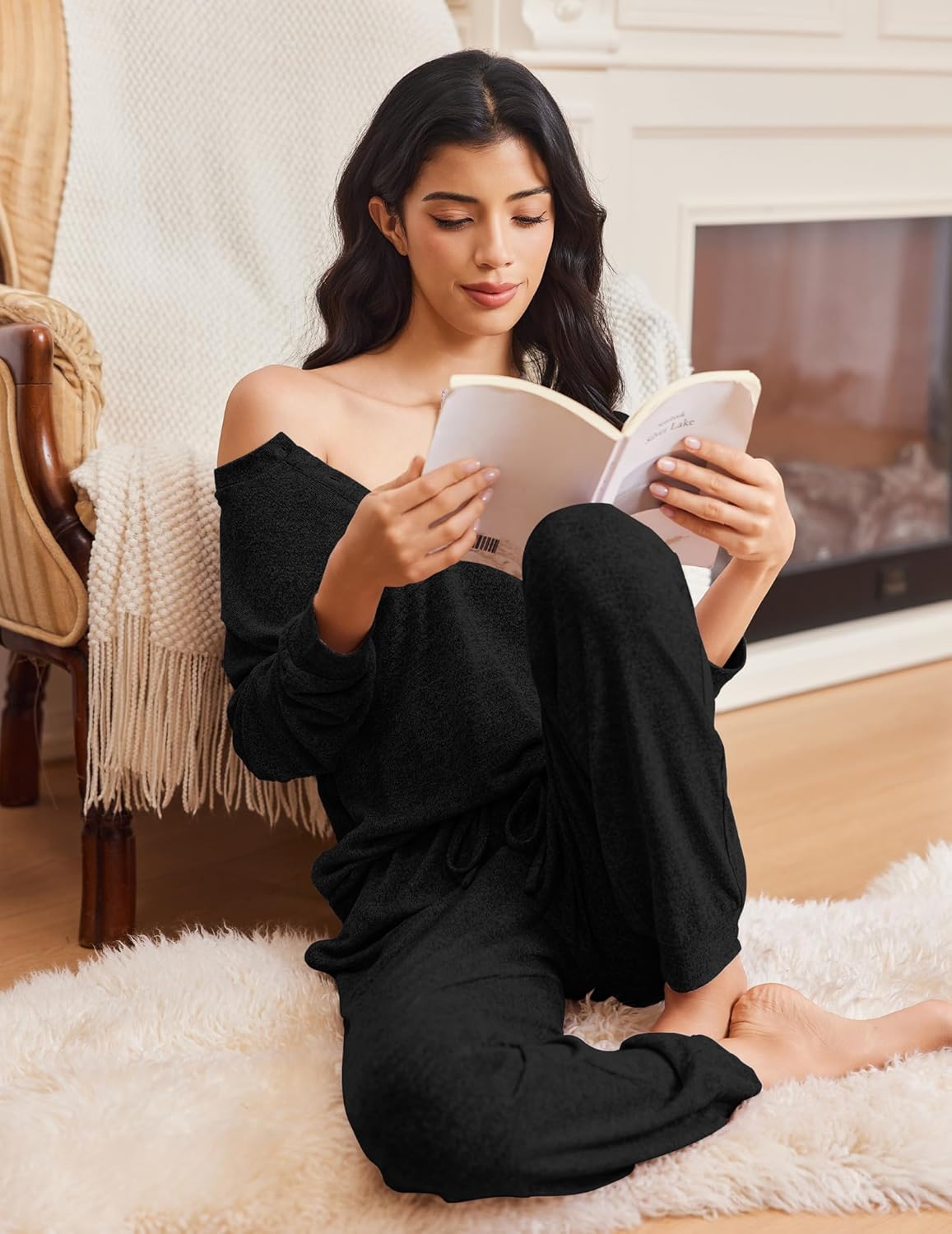 Ekouaer Womens Pajama Sets Long Sleeve Lounge Set 2 Piece Pj Sets for Women Henley Neck Casual Sleepwear Loungewear S-XXL - Image 4