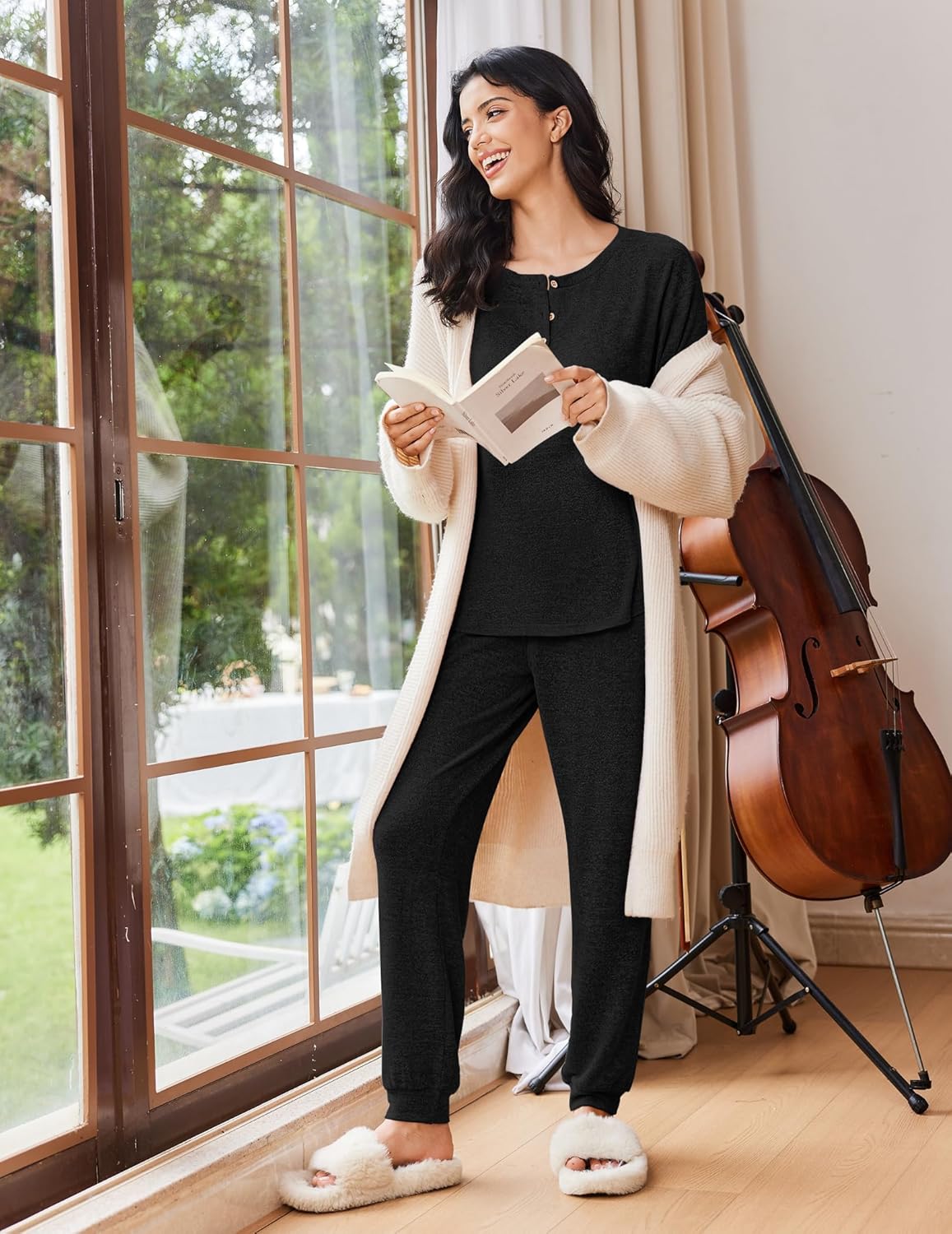 Ekouaer Womens Pajama Sets Long Sleeve Lounge Set 2 Piece Pj Sets for Women Henley Neck Casual Sleepwear Loungewear S-XXL - Image 5