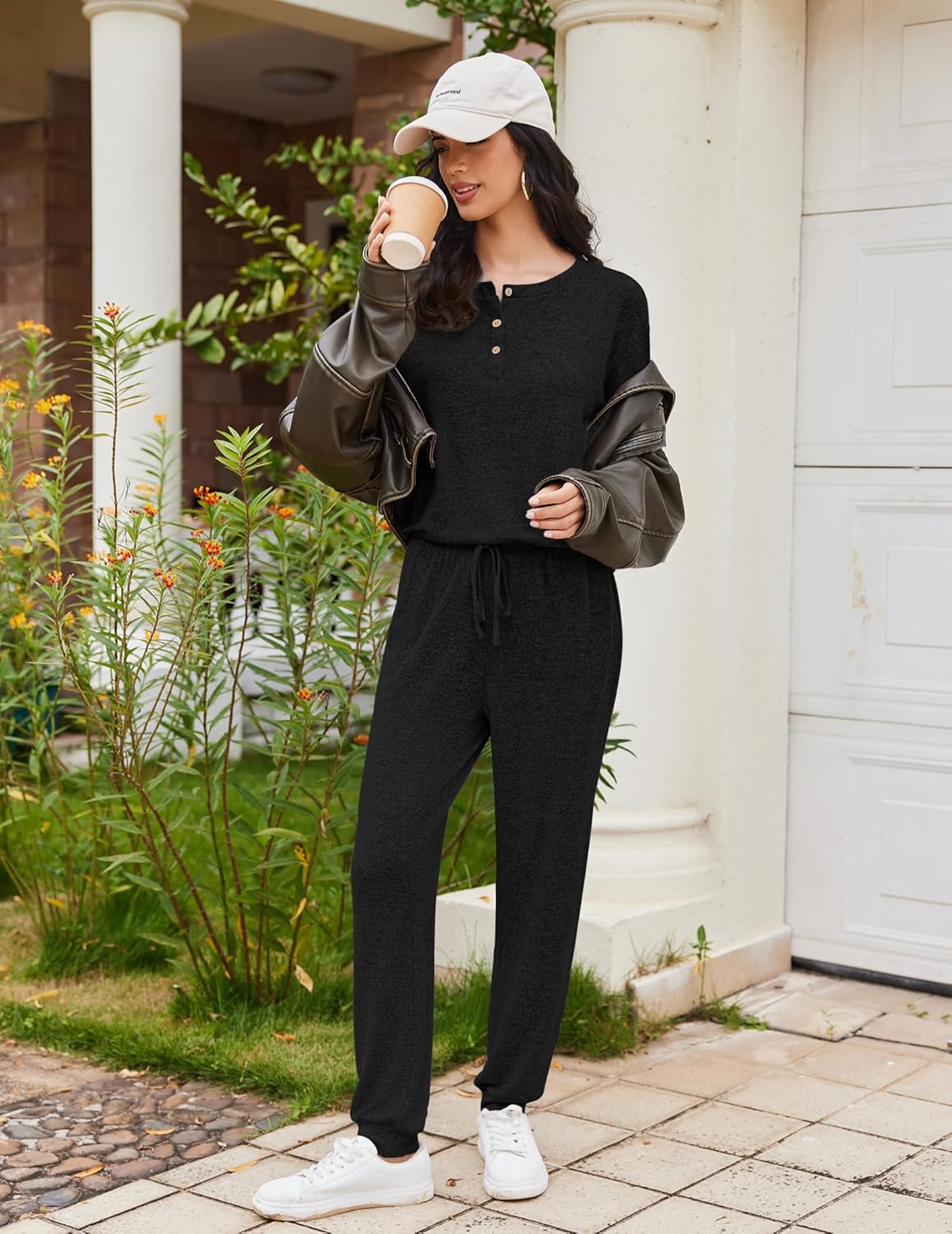 Ekouaer Womens Pajama Sets Long Sleeve Lounge Set 2 Piece Pj Sets for Women Henley Neck Casual Sleepwear Loungewear S-XXL - Image 6