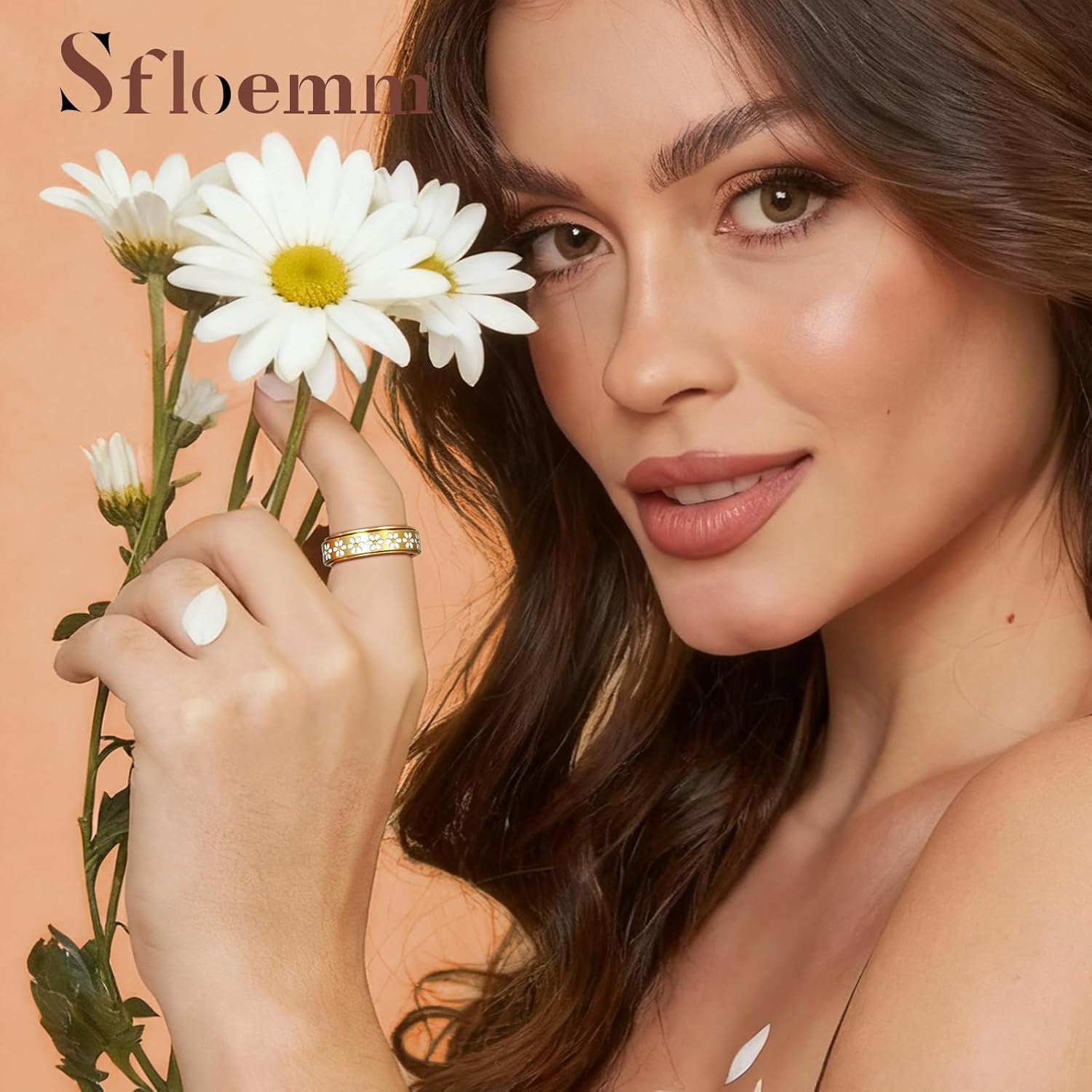 Daisy Fidget Ring for Anxiety Relief - 18K Gold Plated Spinner Band for Stress Relief,Stainless Steel Statement Flower Ring for Women,Thoughtful Gift for Birthday Valentine's Day,Size 6-10 - Image 3