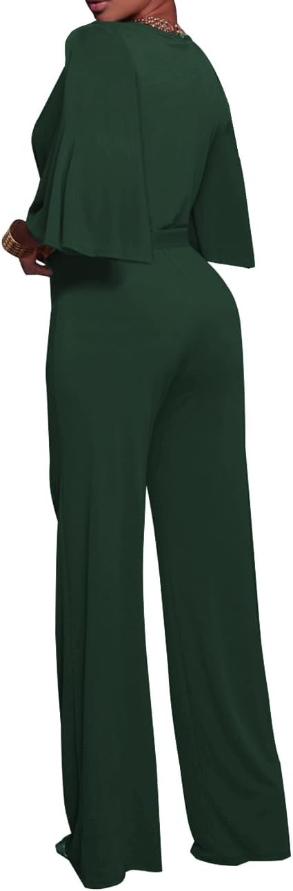 BessCops Womens Loose Short Sleeve Belted Wide Leg Pant Romper Jumpsuit Casual Business One Piece Outfits - Image 3