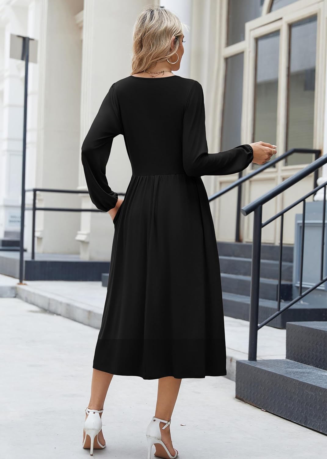 Zeagoo Long Sleeve Dresses for Women 2025 Fall Winter Casual Flowy A-Line Boho Midi Party Long Dress with Pockets - Image 6