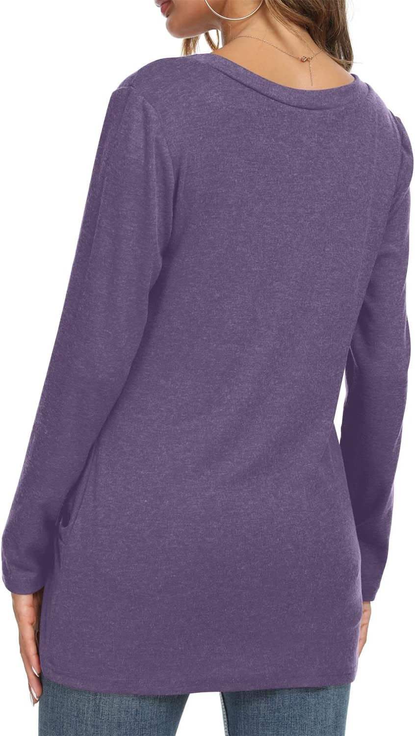 NILOUFO Womens Long Sleeve Shirts Casual Blouses Trendy Twist Knot Tunics Tops for Leggings - Image 3