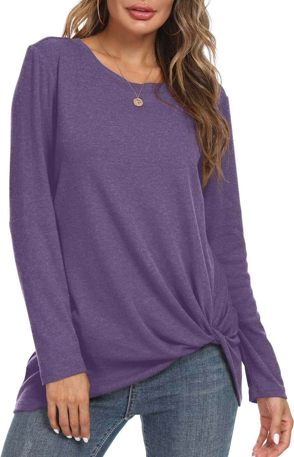 NILOUFO Womens Long Sleeve Shirts Casual Blouses Trendy Twist Knot Tunics Tops for Leggings - Image 4