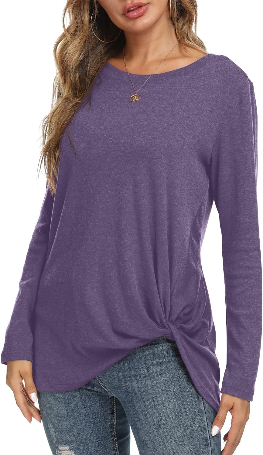 NILOUFO Womens Long Sleeve Shirts Casual Blouses Trendy Twist Knot Tunics Tops for Leggings - Image 5