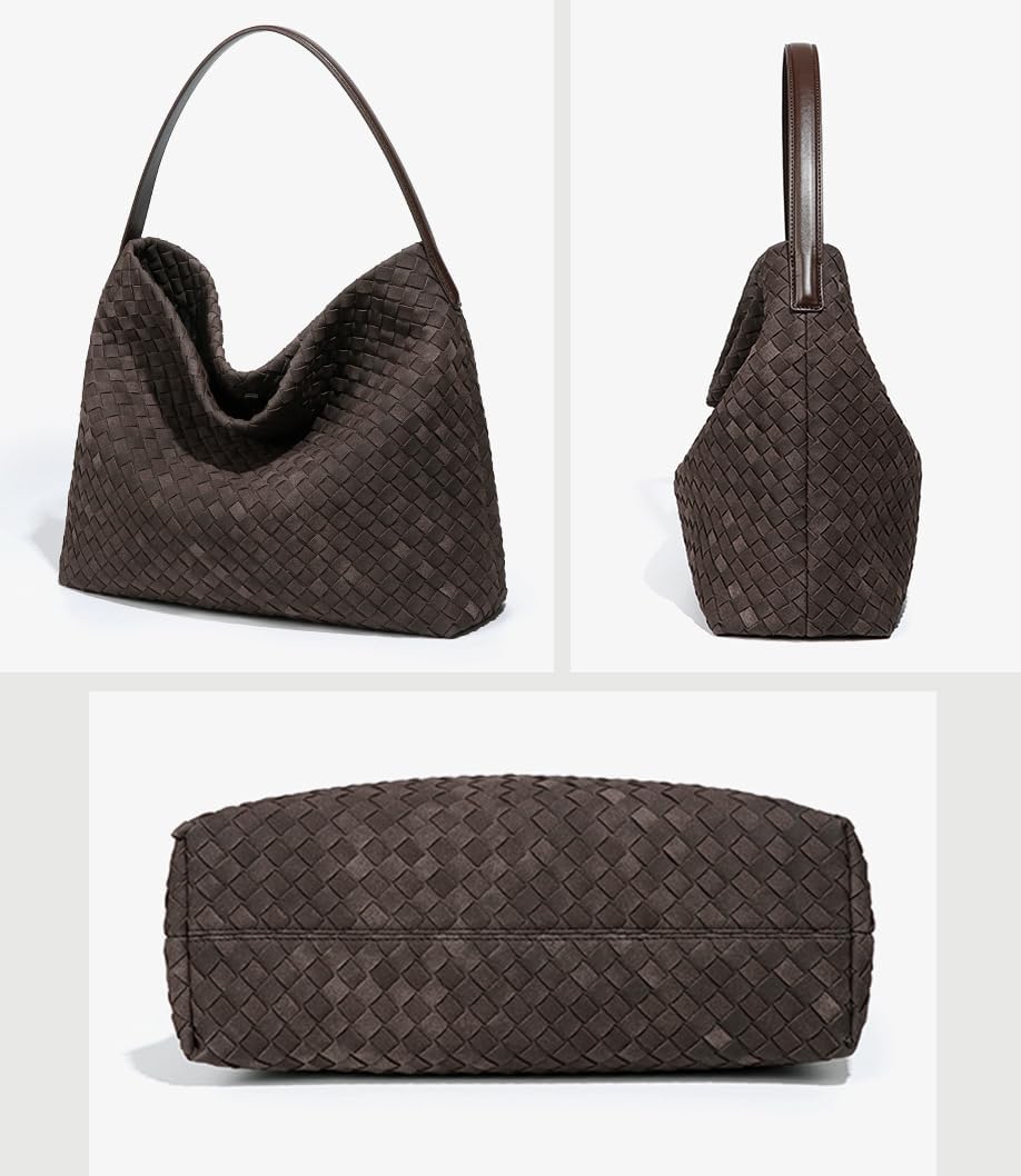 Woven Suede Shoulder Bag for Women Suede Hobo Bag Tote Elegant Handbag Satchel for Work Travel - Image 3