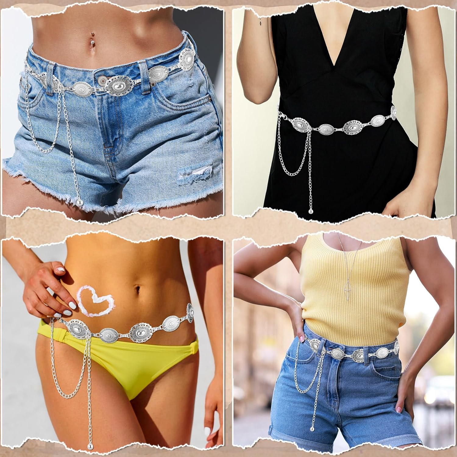 2 Pack Western Boho Belts Hat Band Women Cowgirl Chain Belts Adjustable Hat Straps for Dresses Jeans Cowboy Outfit - Image 6