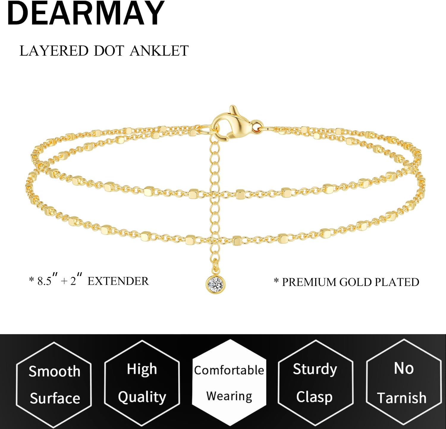 DEARMAY Dainty 14K Gold Plated Ankle Bracelets for Women, Waterproof 14K Gold Plated Link Chain Anklets Non Tarnish Set Pack Summer Beach Jewelry Gift - Image 6