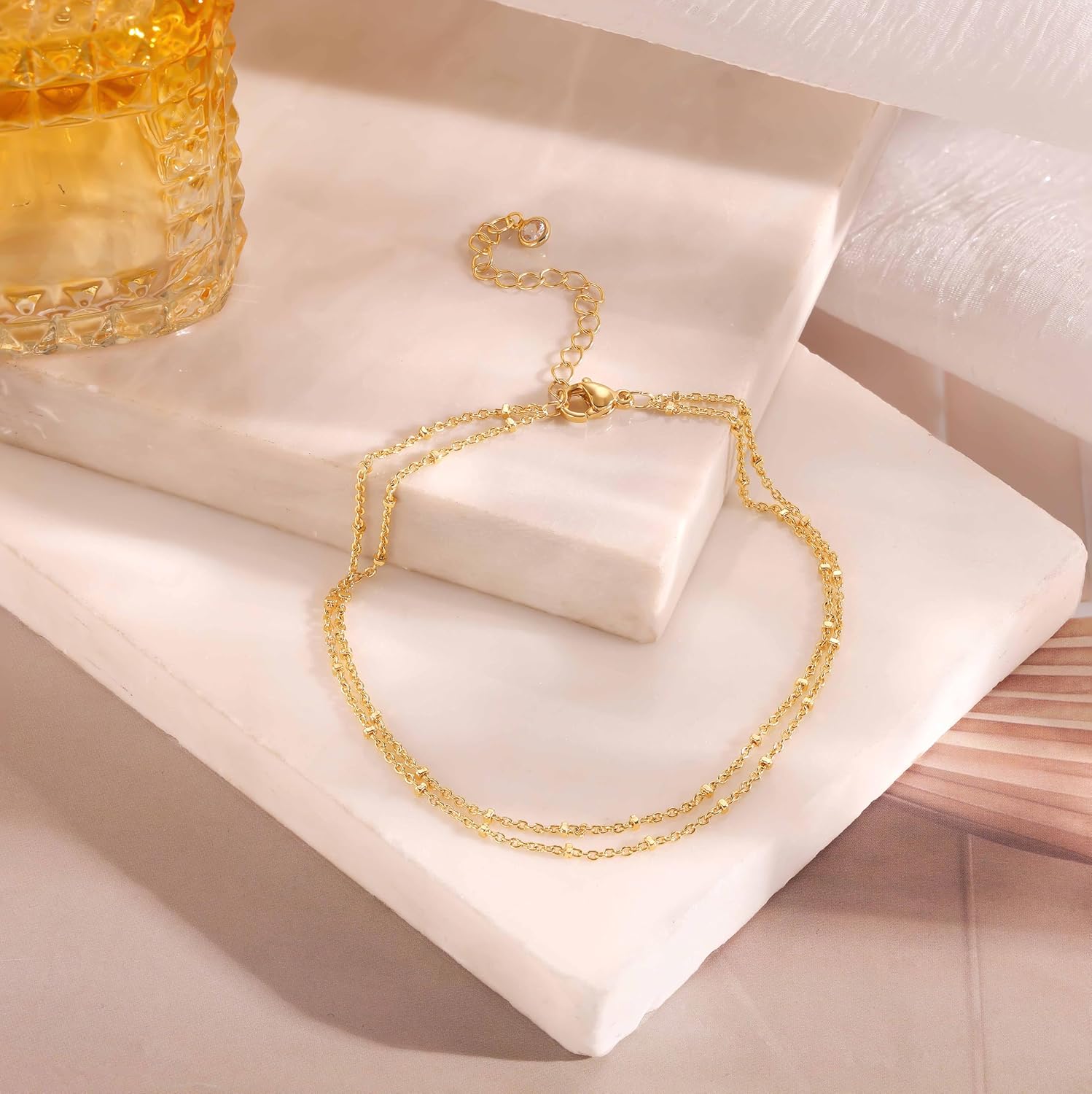 DEARMAY Dainty 14K Gold Plated Ankle Bracelets for Women, Waterproof 14K Gold Plated Link Chain Anklets Non Tarnish Set Pack Summer Beach Jewelry Gift - Image 7