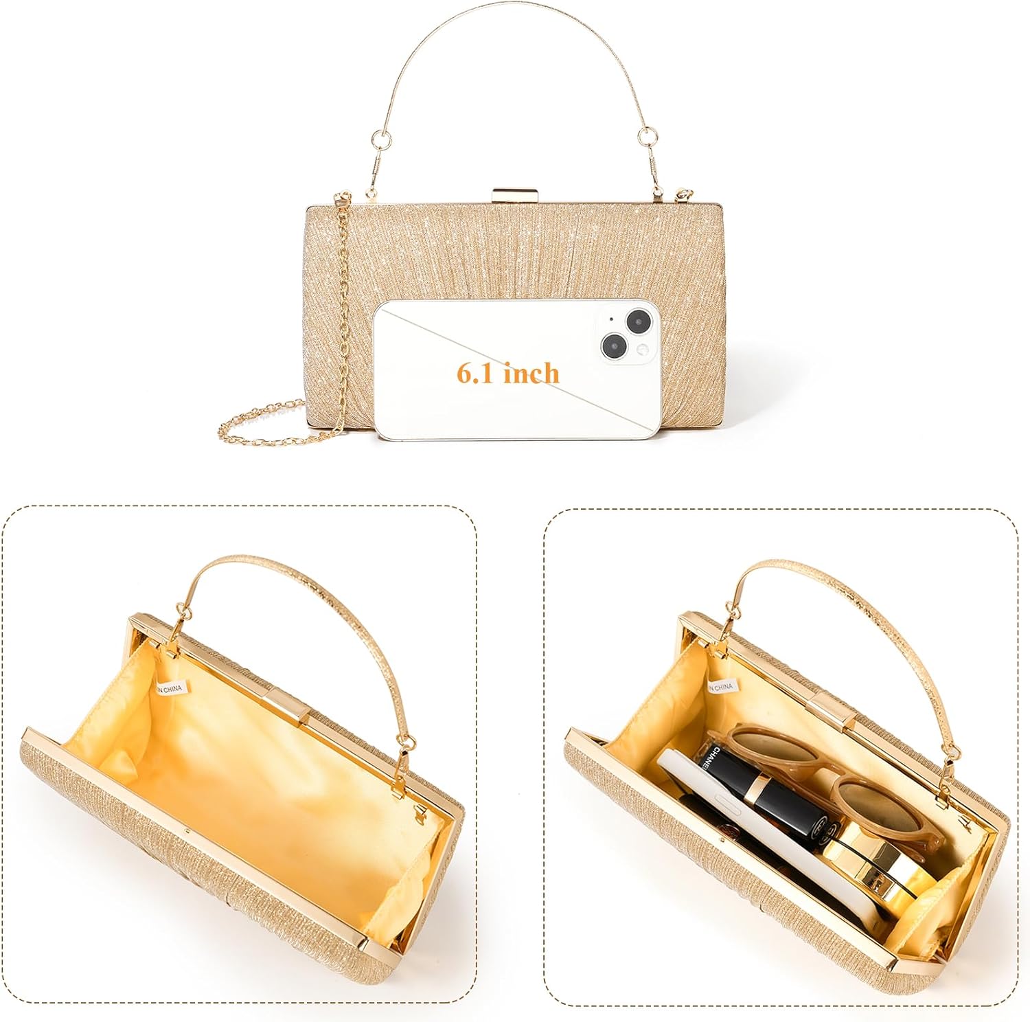 Kseymeir Clutch Purses for Women Pleated Evening Handbag with Chain Prom, Cocktail, and Wedding - Image 7