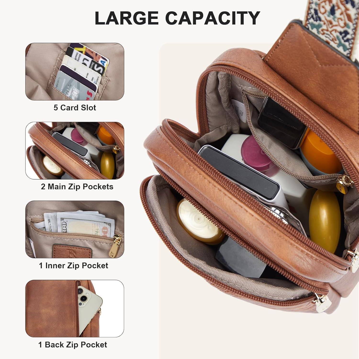 BOSTANTEN Sling Bag Quilted Crossbody Bags for Women Cross Body Purse Leather Fanny Pack with Adjustable Guitar Strap - Image 4