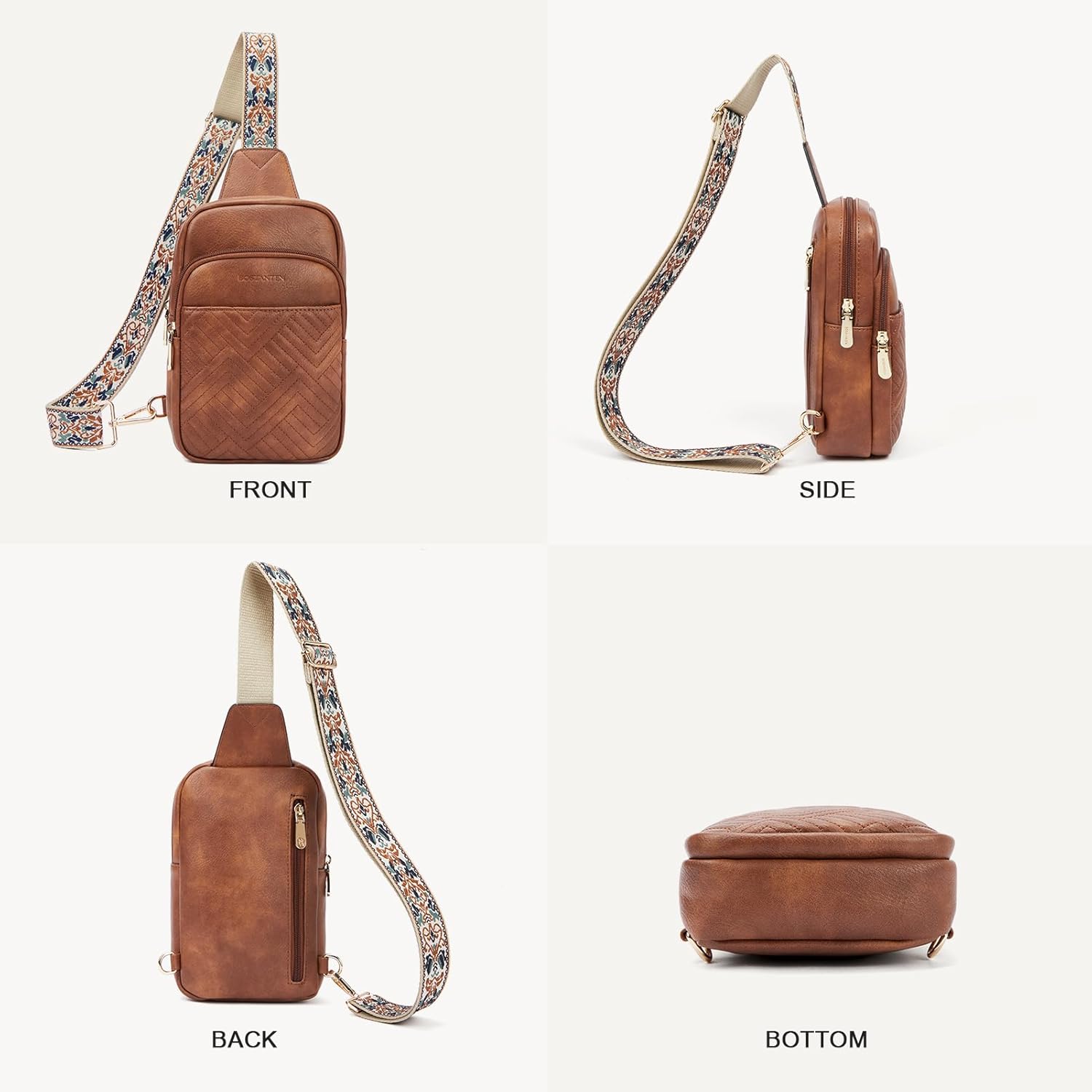 BOSTANTEN Sling Bag Quilted Crossbody Bags for Women Cross Body Purse Leather Fanny Pack with Adjustable Guitar Strap - Image 9