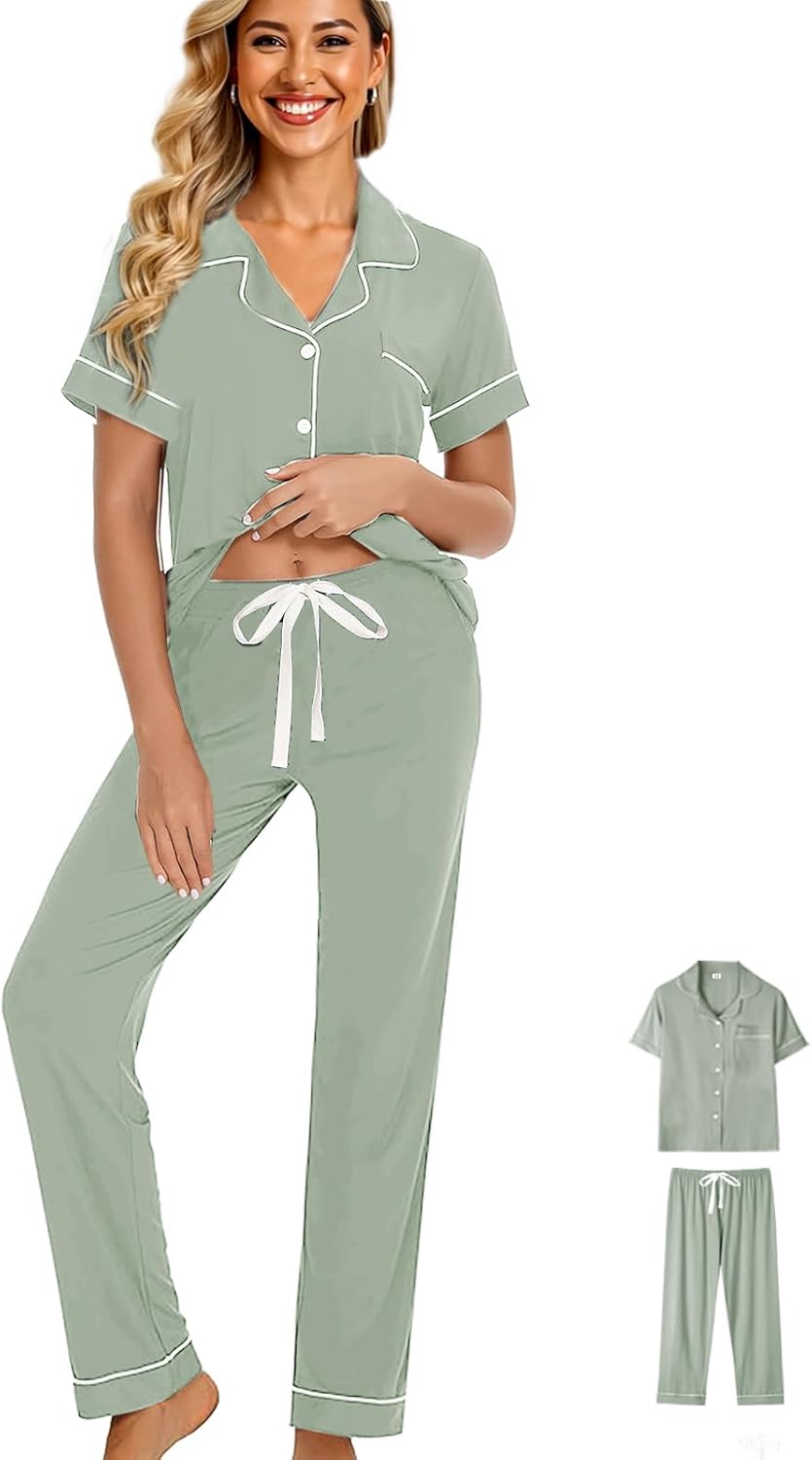 Womens Pajamas Set 3Pcs Pajama Sets Soft Sleepwear XS-XXL Button Down Lounge Sets Nightwear Long Pants Pjs Sets - Image 7