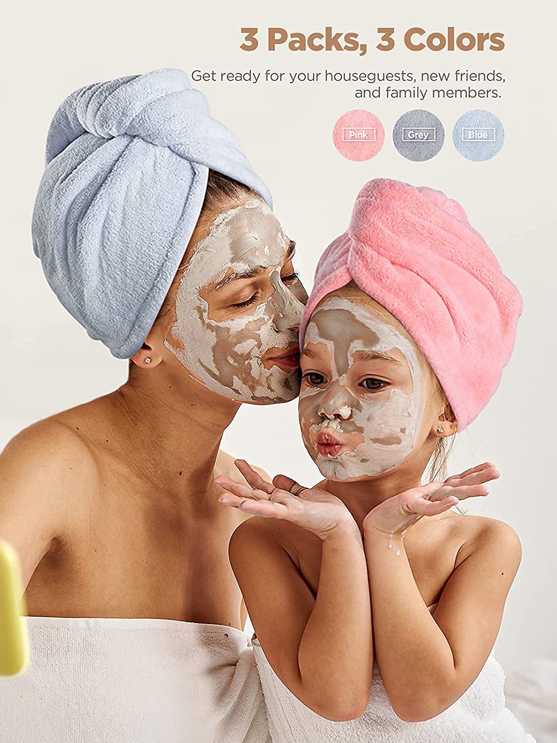 Hicober Microfiber Hair Towel,Turbans for Drying Wet Hair, Anti Frizz Hair Wrap Towels for Curly Hair Women (Blue,Grey,Pink) , 3 packs - Image 6