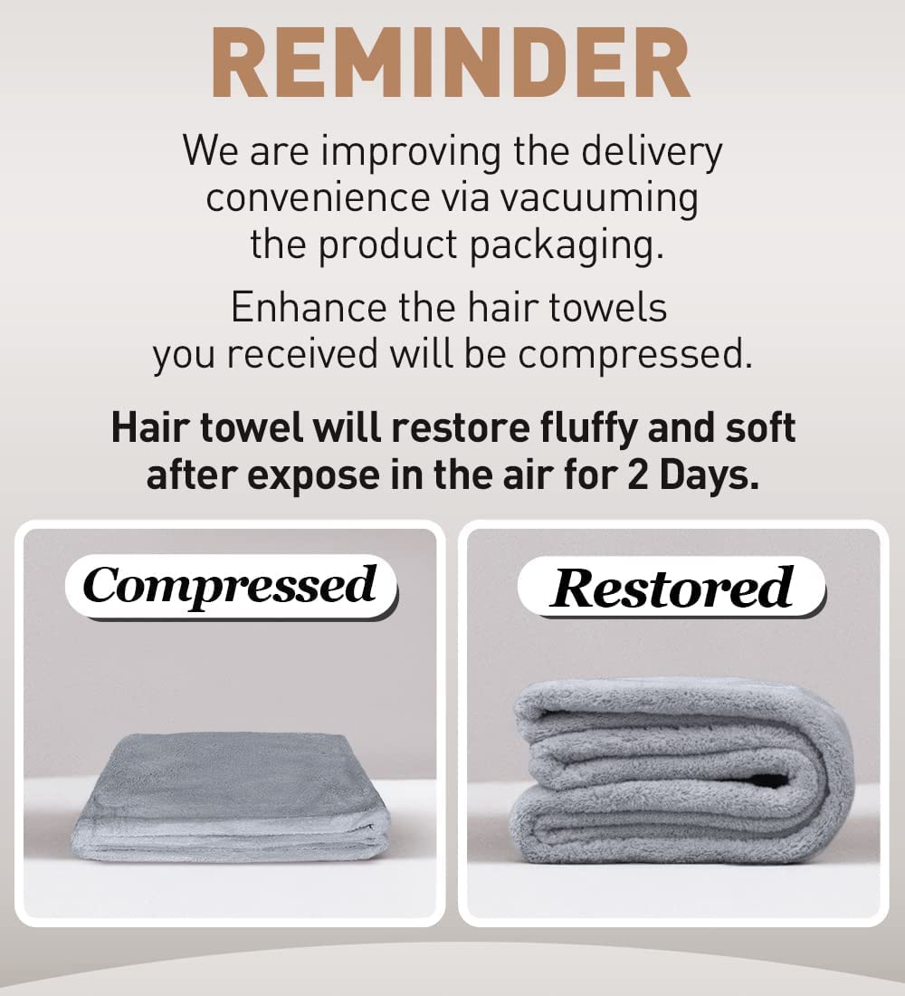 Hicober Microfiber Hair Towel,Turbans for Drying Wet Hair, Anti Frizz Hair Wrap Towels for Curly Hair Women (Blue,Grey,Pink) , 3 packs - Image 10