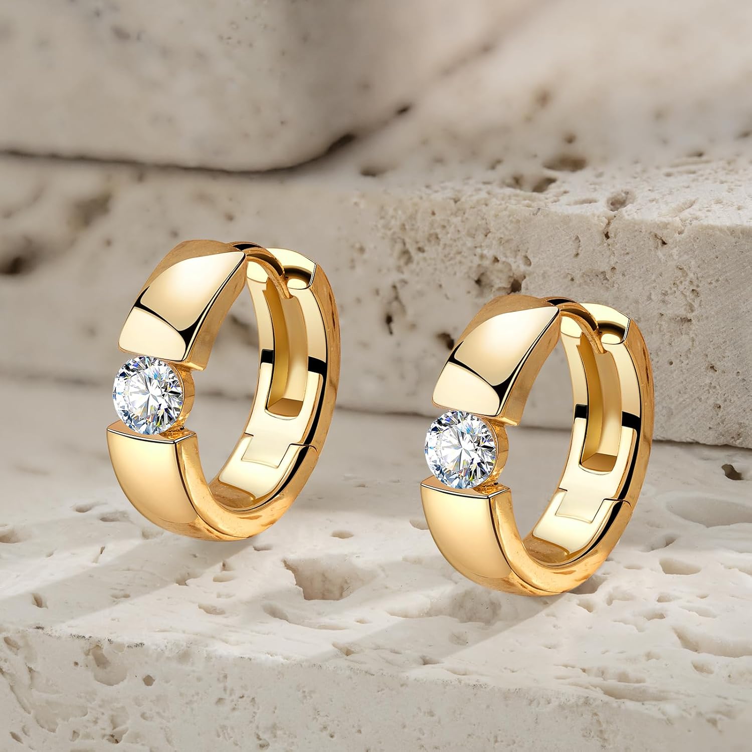 BUMBLEBEE Moissanite Earrings for Women and Men,14K Gold Plated with 0.4CT VVS1 Moissanite,Tarnish-Resistant,Hypoallergenic,Chunky Hoop Earring,Gift for Wedding Anniversary,Birthday,Christmas - Image 3