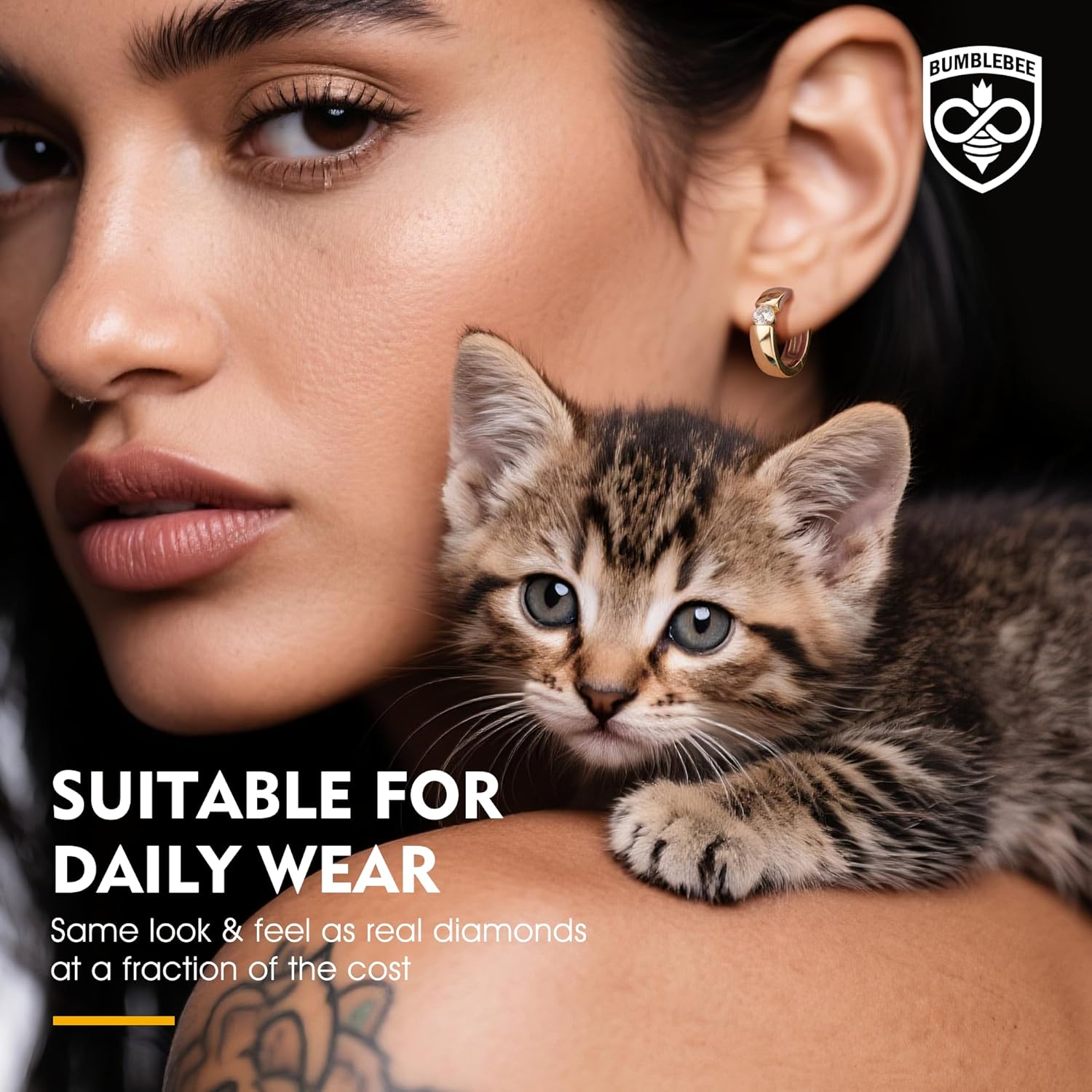 BUMBLEBEE Moissanite Earrings for Women and Men,14K Gold Plated with 0.4CT VVS1 Moissanite,Tarnish-Resistant,Hypoallergenic,Chunky Hoop Earring,Gift for Wedding Anniversary,Birthday,Christmas - Image 5