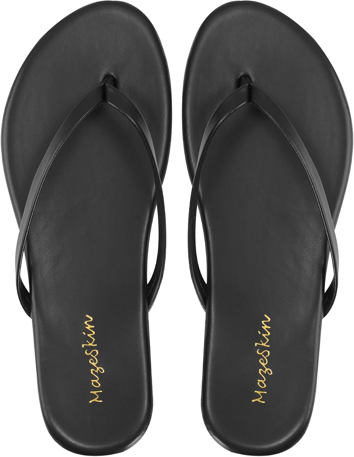 mazeskin Women's Memory Foam Comfortable Flat Thong Sandals Dressy Summer Beach Leather Slide Flip Flops - Image 5