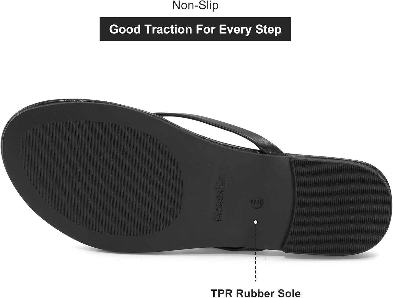 mazeskin Women's Memory Foam Comfortable Flat Thong Sandals Dressy Summer Beach Leather Slide Flip Flops - Image 6