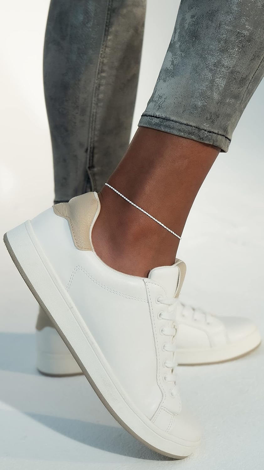 Miabella 925 Sterling Silver Solid 1.5mm Diamond-Cut Braided Rope Chain Anklet Ankle Bracelet for Women, Made in Italy - Image 5