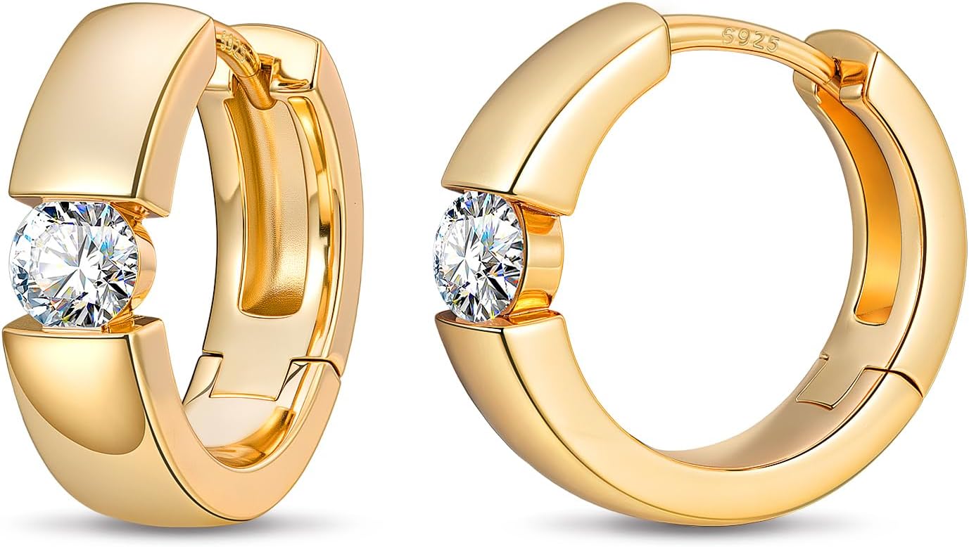 BUMBLEBEE Moissanite Earrings for Women and Men,14K Gold Plated with 0.4CT VVS1 Moissanite,Tarnish-Resistant,Hypoallergenic,Chunky Hoop Earring,Gift for Wedding Anniversary,Birthday,Christmas - Image 2