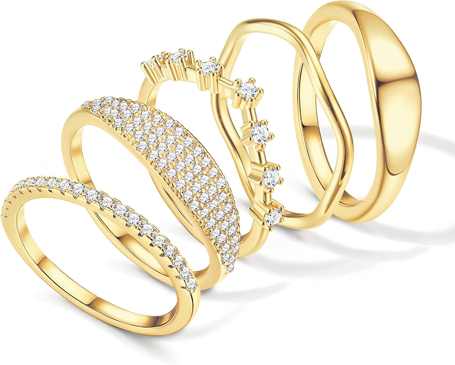 Besteel Gold Rings for Women Non Tarnish - 14K Gold Plated Stackable Rings Dainty Cubic Zirconia Stacking Thumb Ring Set Trendy Statement Promise Engagement Wedding Bands Rings for Women Size 6-10 - Image 2