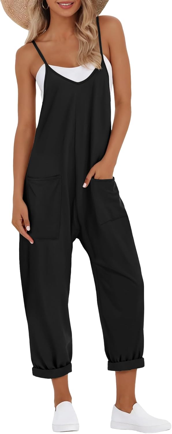 Buauty Jumpsuits for Women Casual V Neck Sleeveless Baggy Overalls Spaghetti Strap Jumpers with Pockets Summer Romper Clothes - Image 2