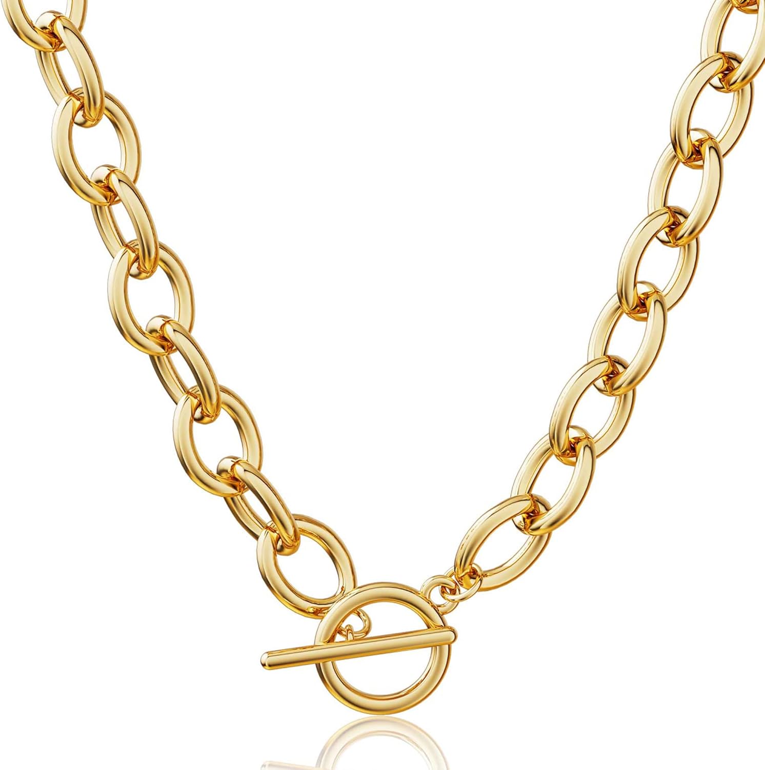 CHESKY 14K Gold Plated Chunky Necklace for Women, Trendy Paperclip Chain Necklace Thick Cross Heart Pendant Necklace Layered Herringbone Cuban Link Chain Toggle Necklaces Non Tarnish Jewelry - Image 2