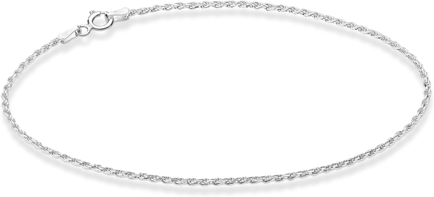 Miabella 925 Sterling Silver Solid 1.5mm Diamond-Cut Braided Rope Chain Anklet Ankle Bracelet for Women, Made in Italy - Image 2