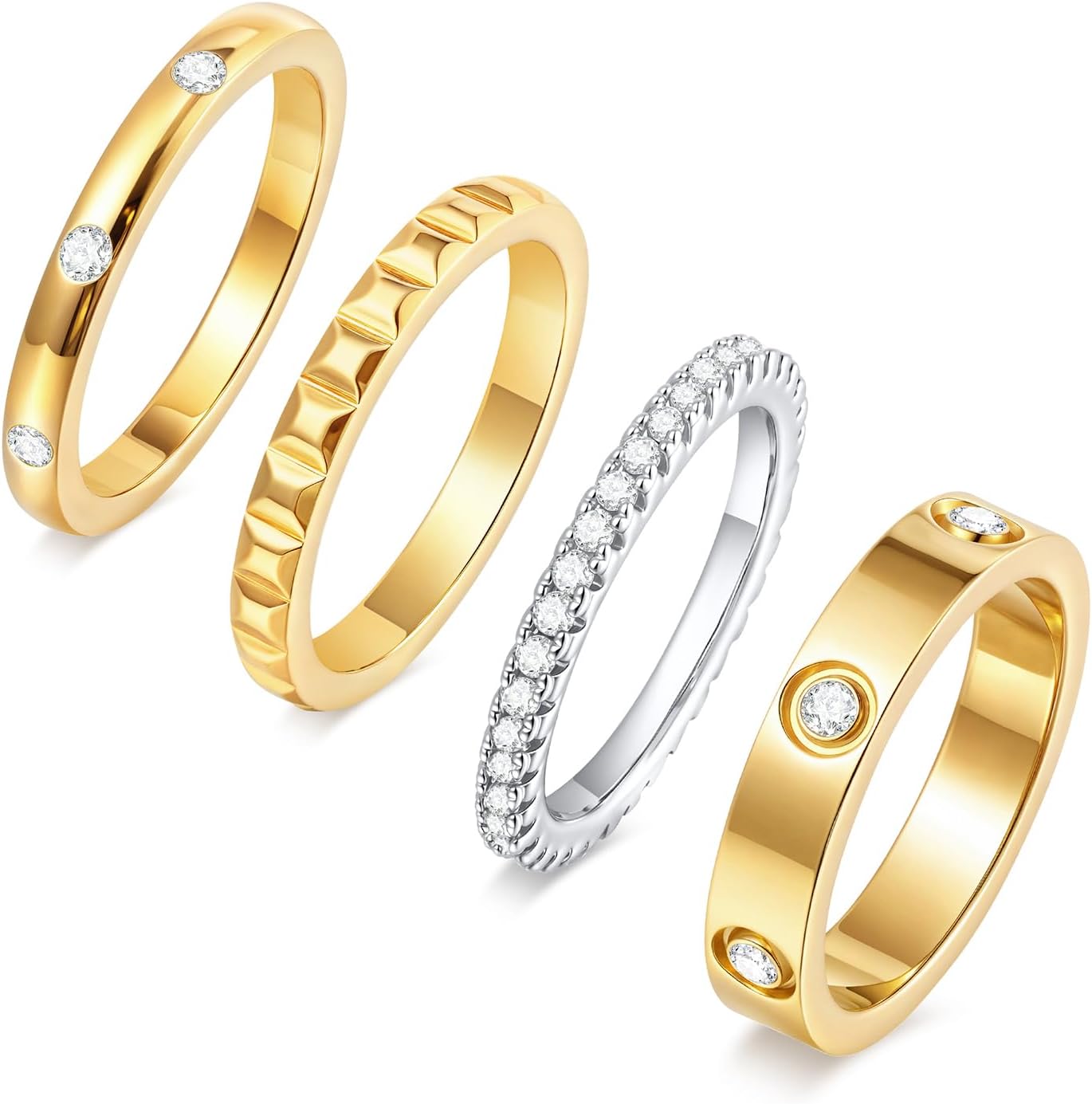 Stackable Gold Rings for Women - 18K Gold Plated Rings Set, Non Tarnish Stainless Steel Cubic Zirconia Friendship Band Stack Rings Trendy Jewelry, Christmas Birthday Party Gifts for Her Girlfriend - Image 2