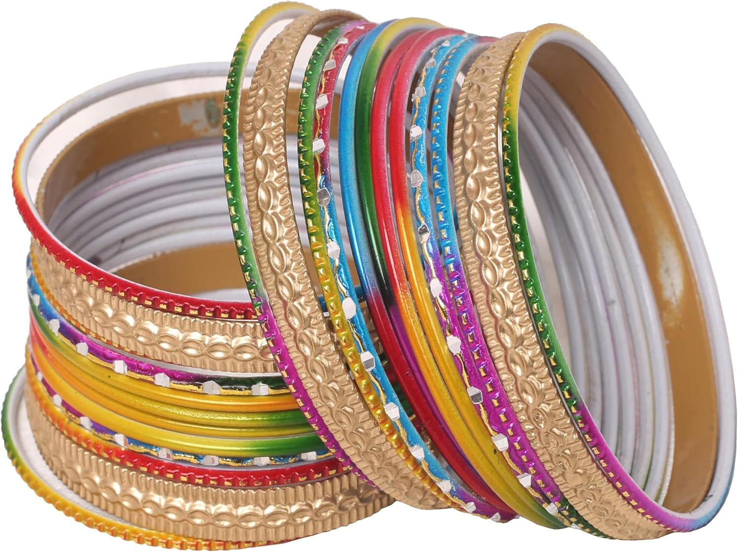 Touchstone Stunning Rainbow Multicolor Bangle Collection. Indian Bollywood Colorful Bangle Bracelet Set of 24 In Antique Gold Tone For Women. - Image 2