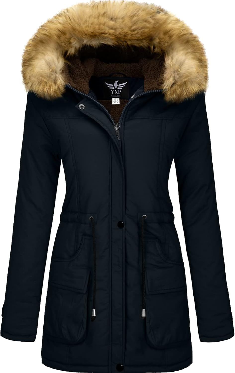 YXP Women's Winter Thicken Military Parka Jacket Warm Fleece Cotton Coat with Fur Hood - Image 2