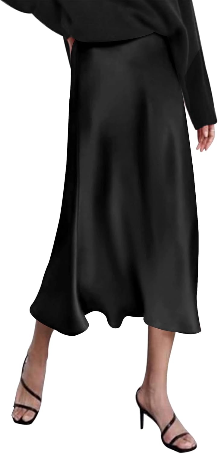 Zeagoo Skirts for Women High Waist Skirt Elegant Midi Skirt Satin - Image 2