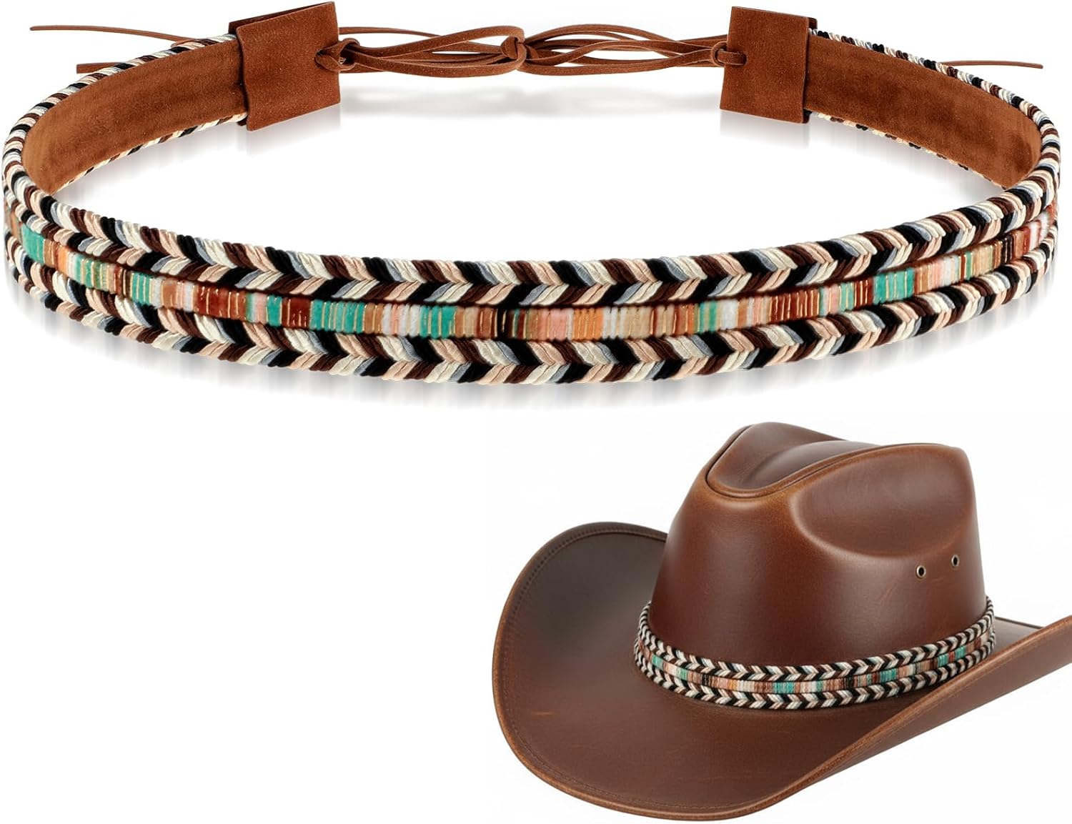 0.78×52 Inch Hat Bands for Women Cowboy Hat Band, Cowboy Hat Band for Men Ethnic Western Rural Hat Belts Western Hat Band for Women Men Cowgirl Rope Belt (Braid) - Image 2