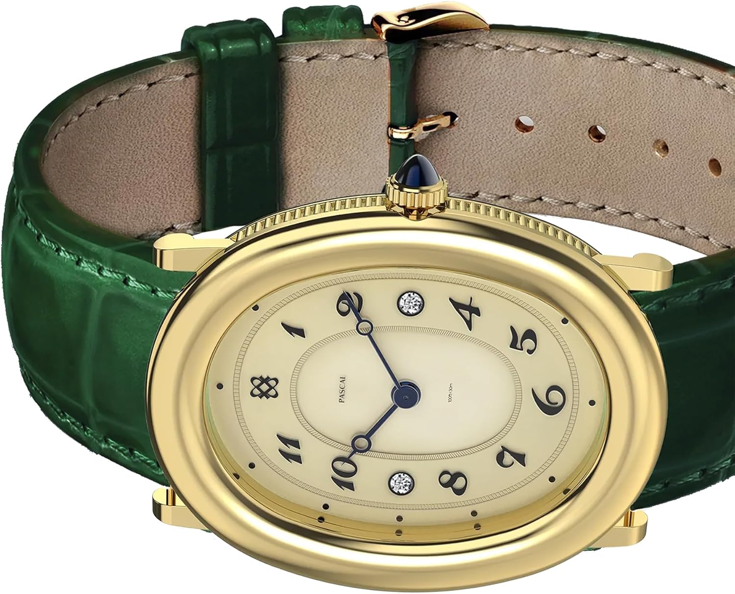 PASCAL Women's Oval Bubble Diamond Watch Leather Strap, Swiss Quartz Ladies Watches, Sapphire Crystal, Diamond Markers, Vintage-Inspired Dress Watch, 3ATM Waterproof (Gift for Her) - Image 4