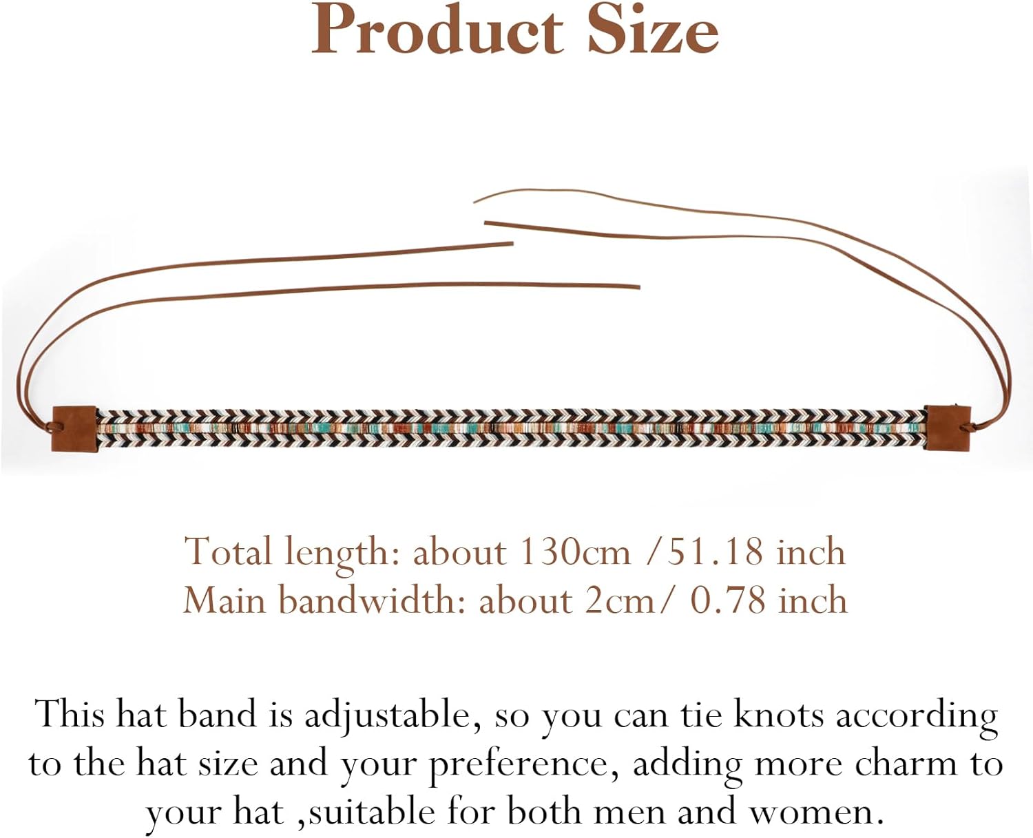 0.78×52 Inch Hat Bands for Women Cowboy Hat Band, Cowboy Hat Band for Men Ethnic Western Rural Hat Belts Western Hat Band for Women Men Cowgirl Rope Belt (Braid) - Image 3