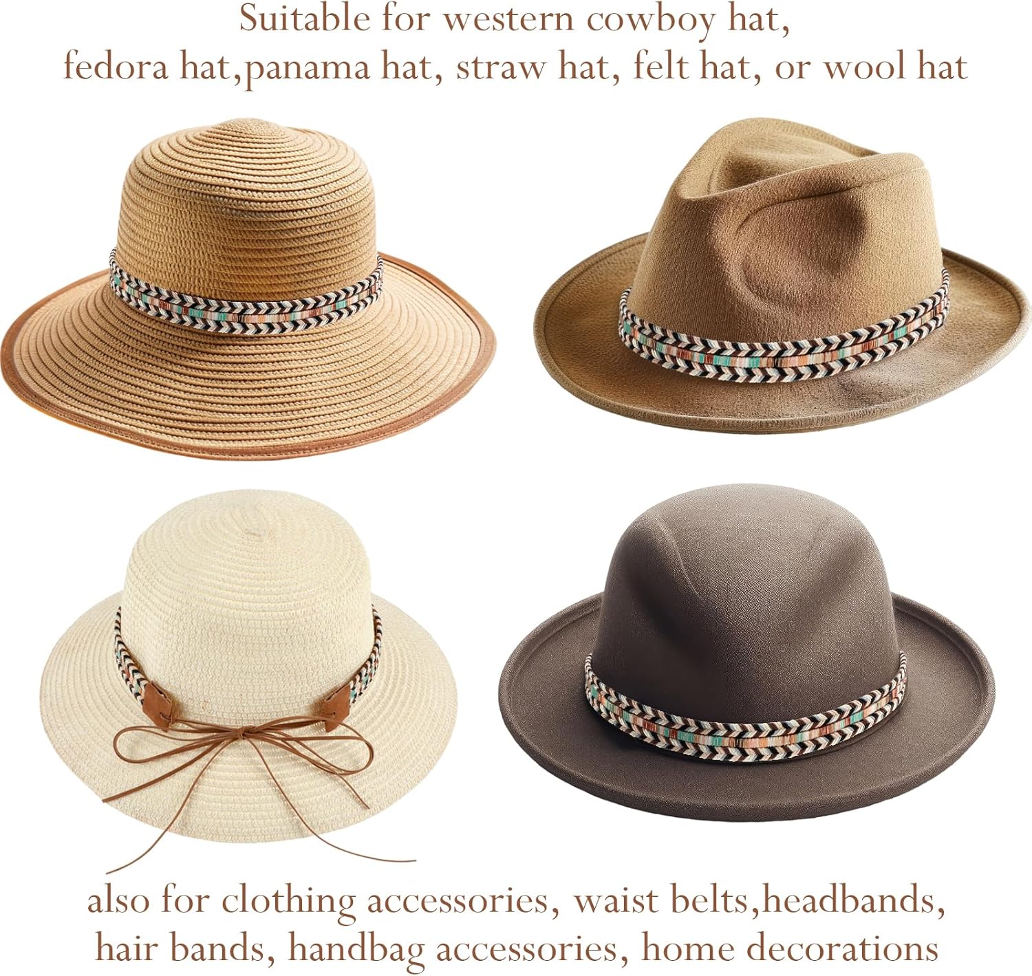 0.78×52 Inch Hat Bands for Women Cowboy Hat Band, Cowboy Hat Band for Men Ethnic Western Rural Hat Belts Western Hat Band for Women Men Cowgirl Rope Belt (Braid) - Image 4