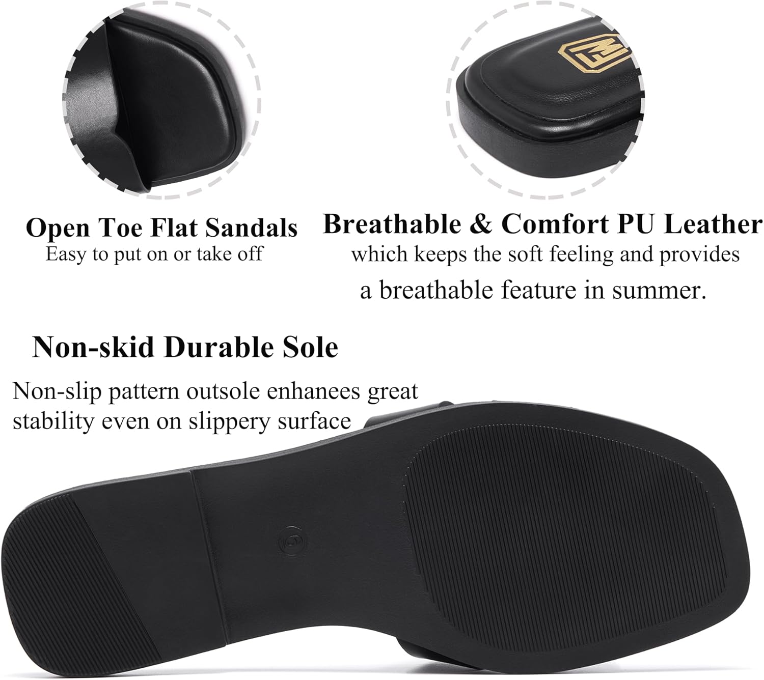 Women's Flat Sandals Dressy Comfortable Slide Sandals Fashion Square Open Toe Slip On Beach Sandals for Summer - Image 5