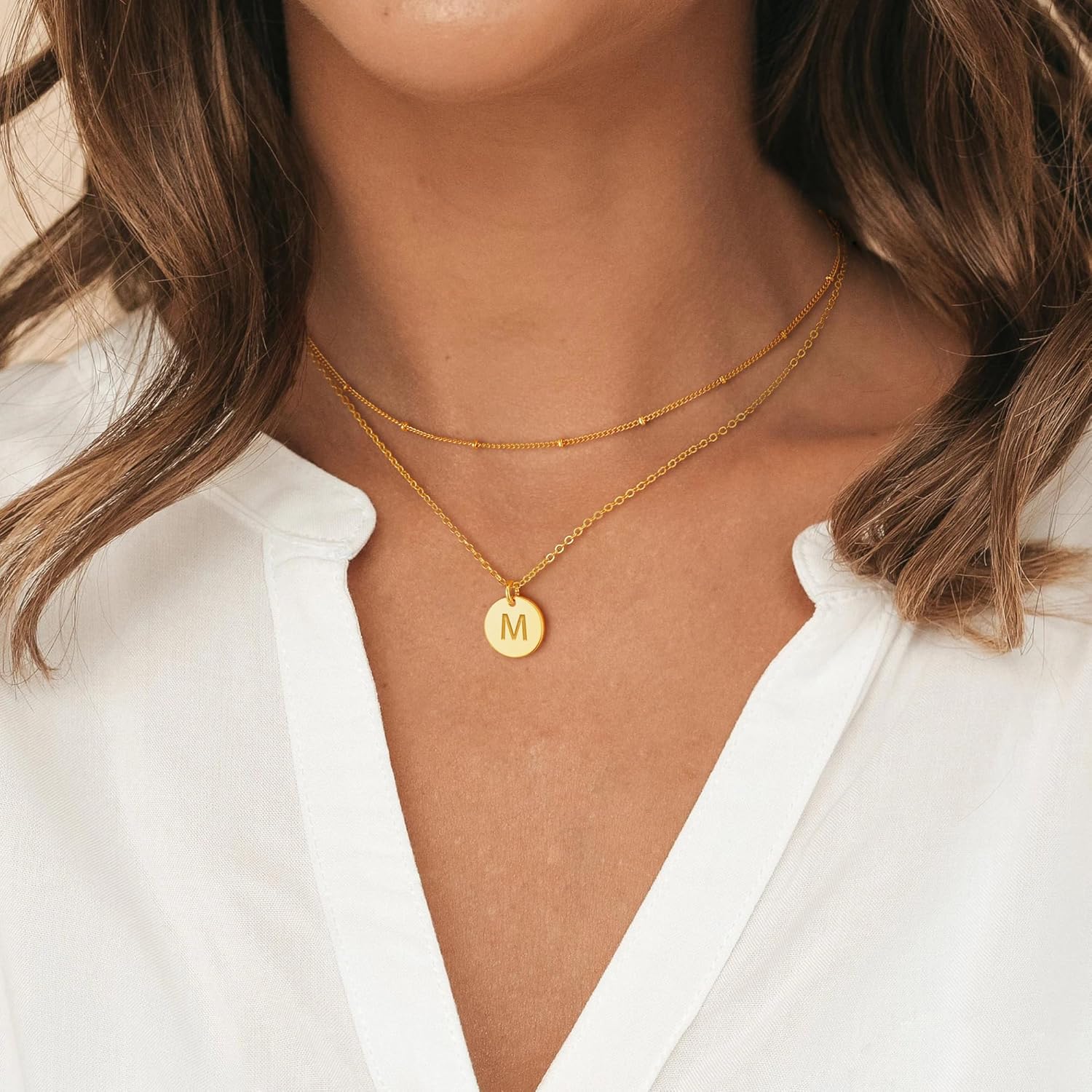 Valentines Gifts for Her - Initial Layered Necklaces for Women, 14K-Gold-Plated Coin Letter Necklace Bar Stacking Layer Necklace Multi Bar Layering Y-Necklaces Jewelry for Women - Image 4