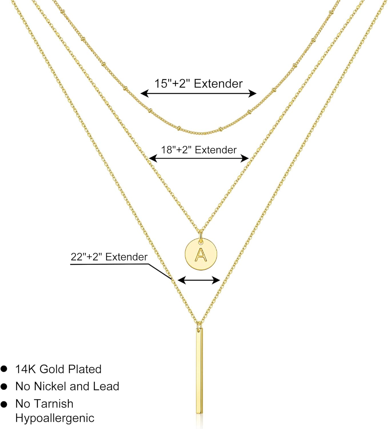 Valentines Gifts for Her - Initial Layered Necklaces for Women, 14K-Gold-Plated Coin Letter Necklace Bar Stacking Layer Necklace Multi Bar Layering Y-Necklaces Jewelry for Women - Image 6