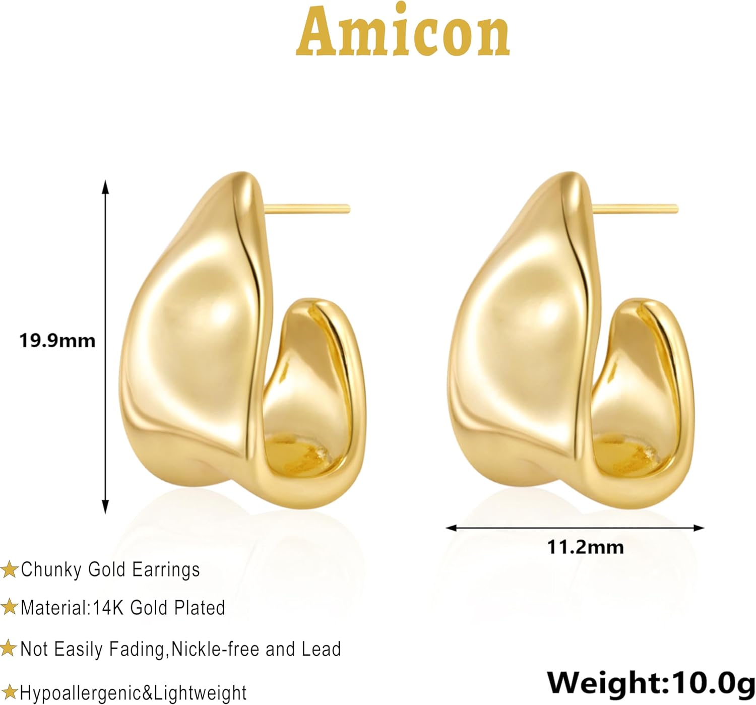 Chunky Gold Stud Earrings for Women 14k Gold Plated Hypoallergenic Earrings Statement Trendy Fashion Gold Jewelry Gifts - Image 4