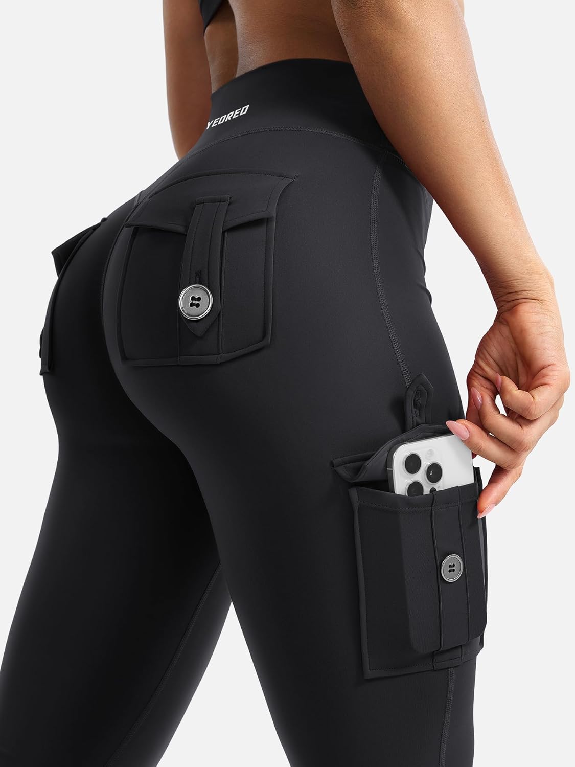 YEOREO CoreFlex Women Workout Flare Leggings with Pockets Hidden Scrunch High Waisted Cargo Gym Yoga No Front Seam Leggings - Image 3