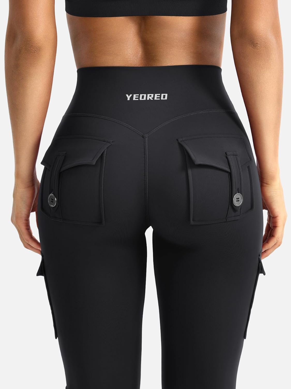YEOREO CoreFlex Women Workout Flare Leggings with Pockets Hidden Scrunch High Waisted Cargo Gym Yoga No Front Seam Leggings - Image 4