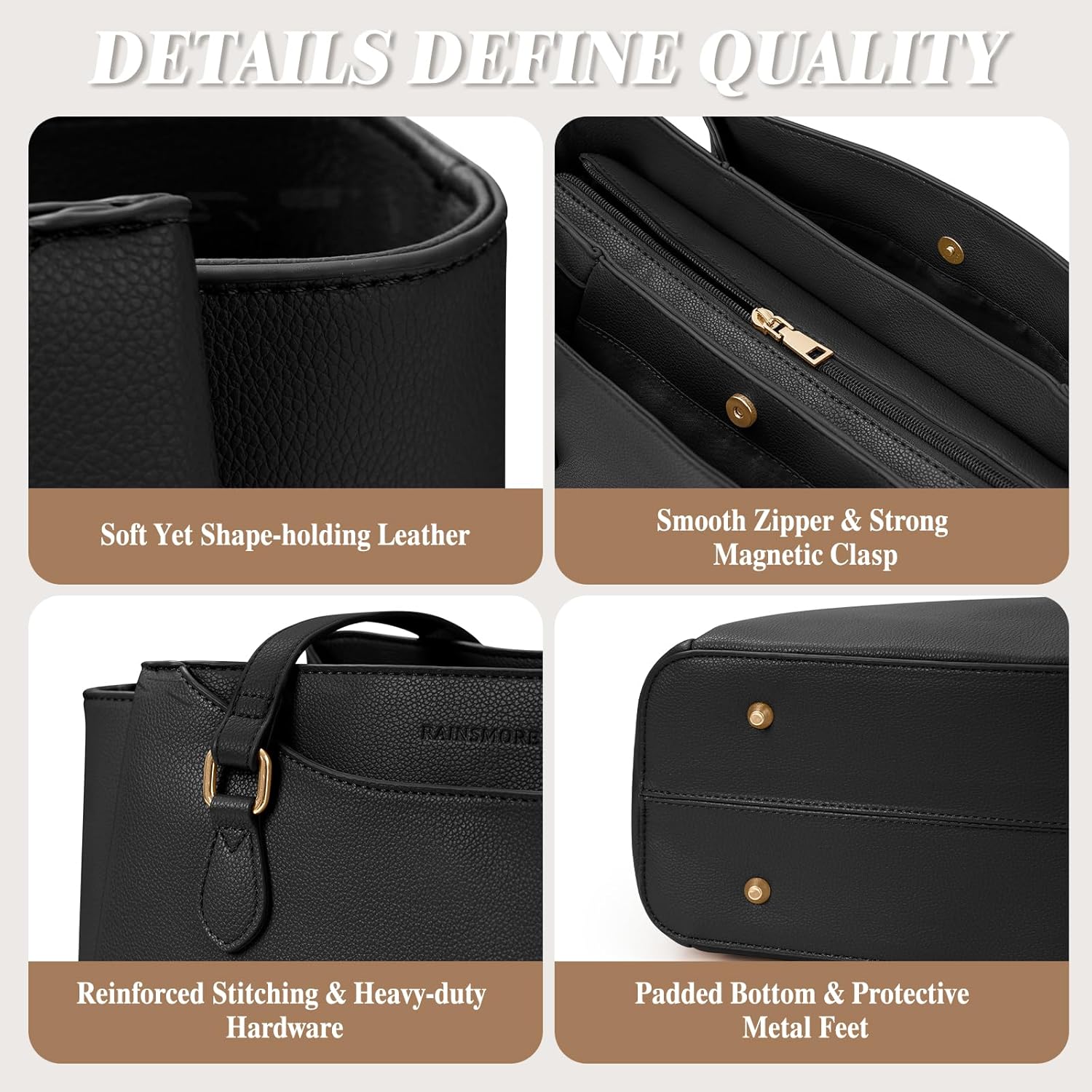 RAINSMORE Laptop Bag for Women 15.6 Inch Work Tote Bags Waterproof Computer Bags Leather Professional Laptop Purse Womens Laptop Briefcase Large Handbag for Office Teacher Travel, Black - Image 7