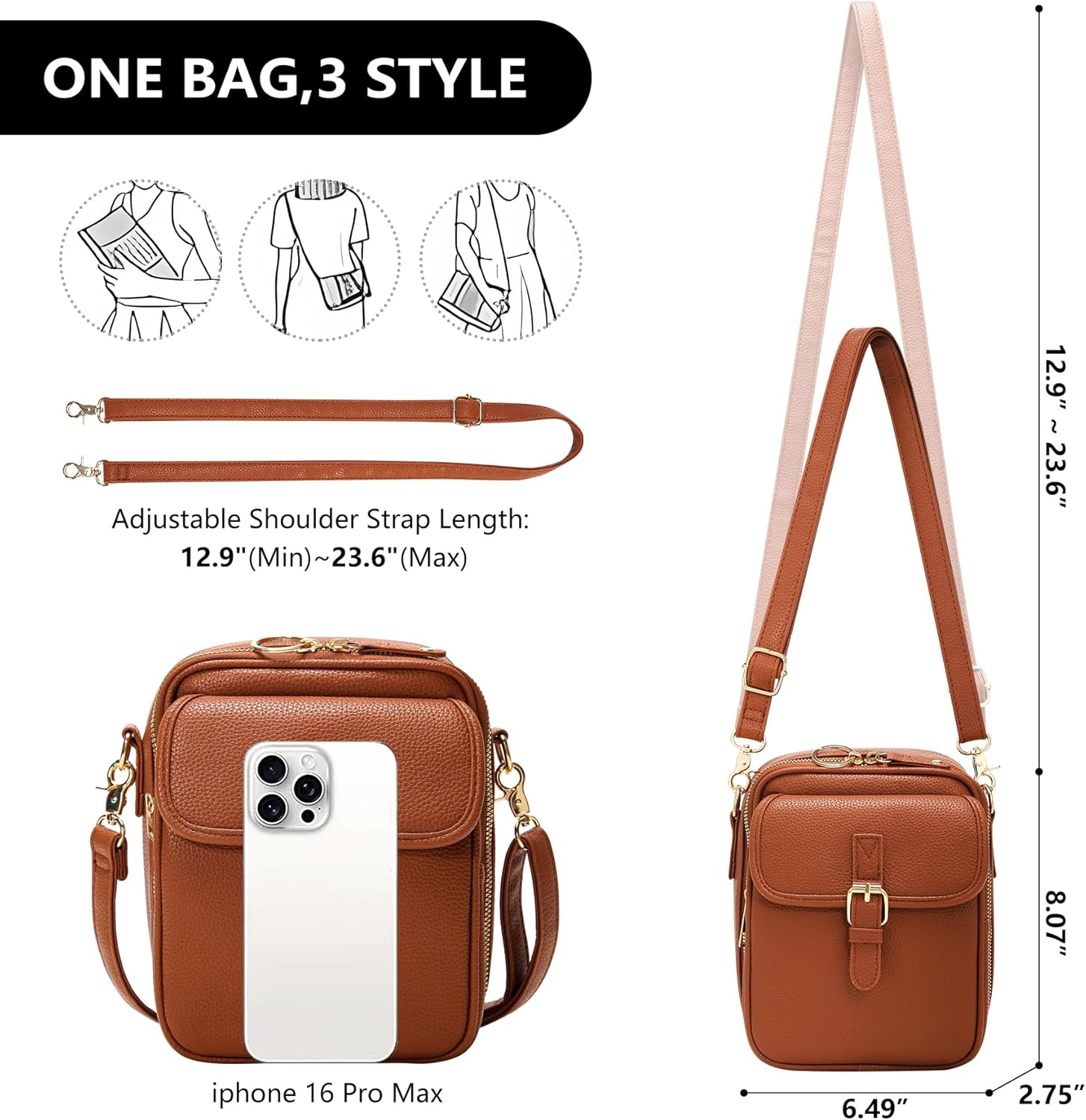 Small Crossbody Bags for Women Vegan Leather Messenger Purses, Vintage Wallet Anti Theft Shoulder Handbags with Card Slots - Image 4