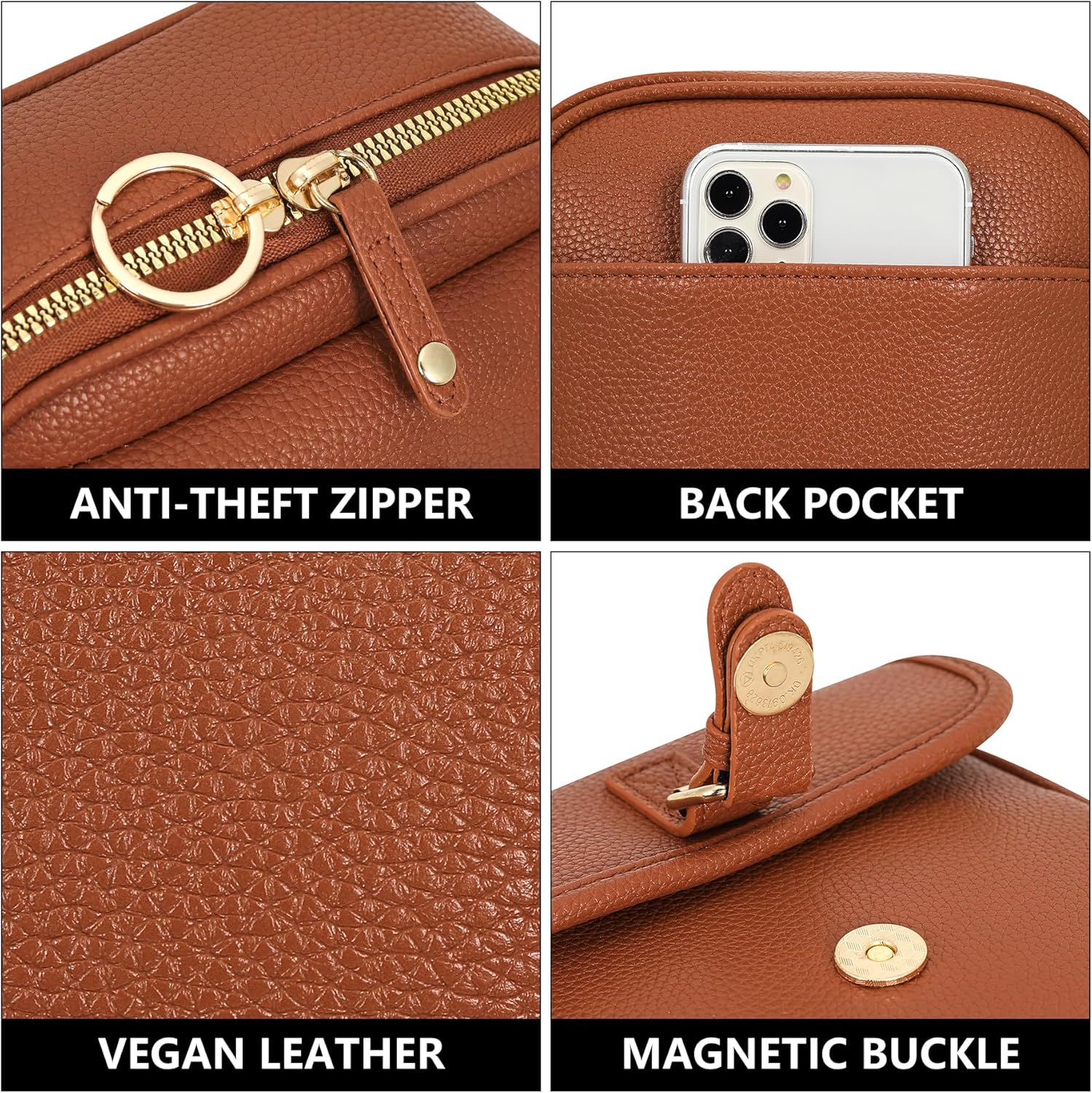 Small Crossbody Bags for Women Vegan Leather Messenger Purses, Vintage Wallet Anti Theft Shoulder Handbags with Card Slots - Image 5