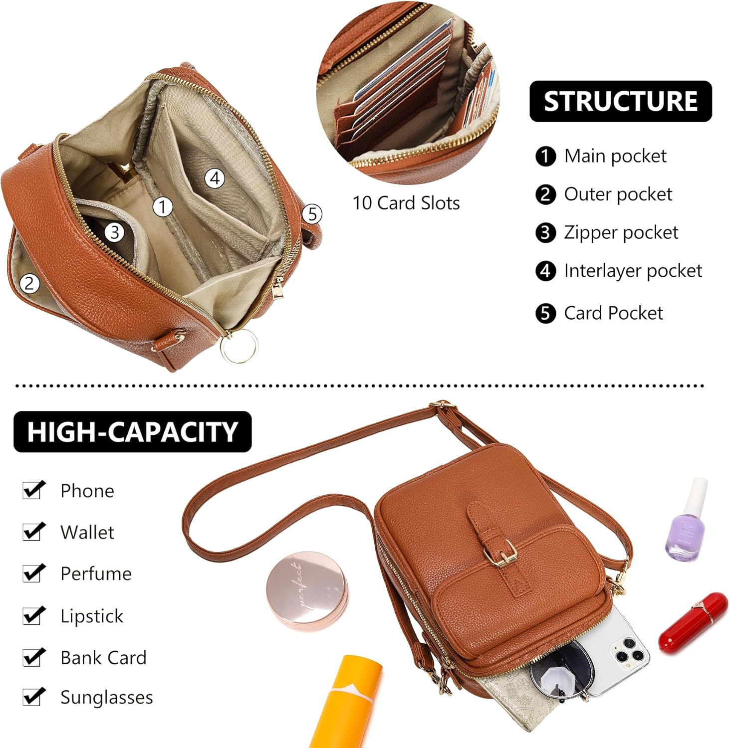 Small Crossbody Bags for Women Vegan Leather Messenger Purses, Vintage Wallet Anti Theft Shoulder Handbags with Card Slots - Image 6