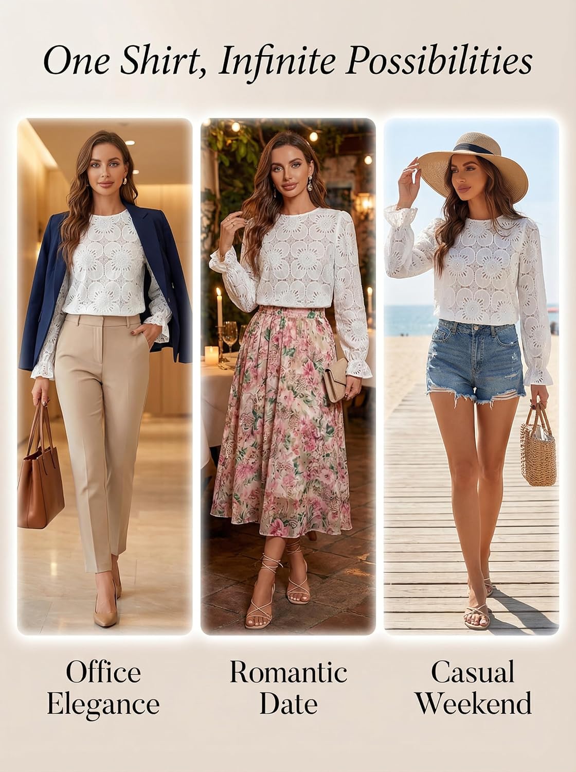 CUPSHE Women's Eyelet Long Sleeve Tops Shirts Dressy Hollow Out Crochet Lace Embroidered Blouses 2026 Fashion - Image 7